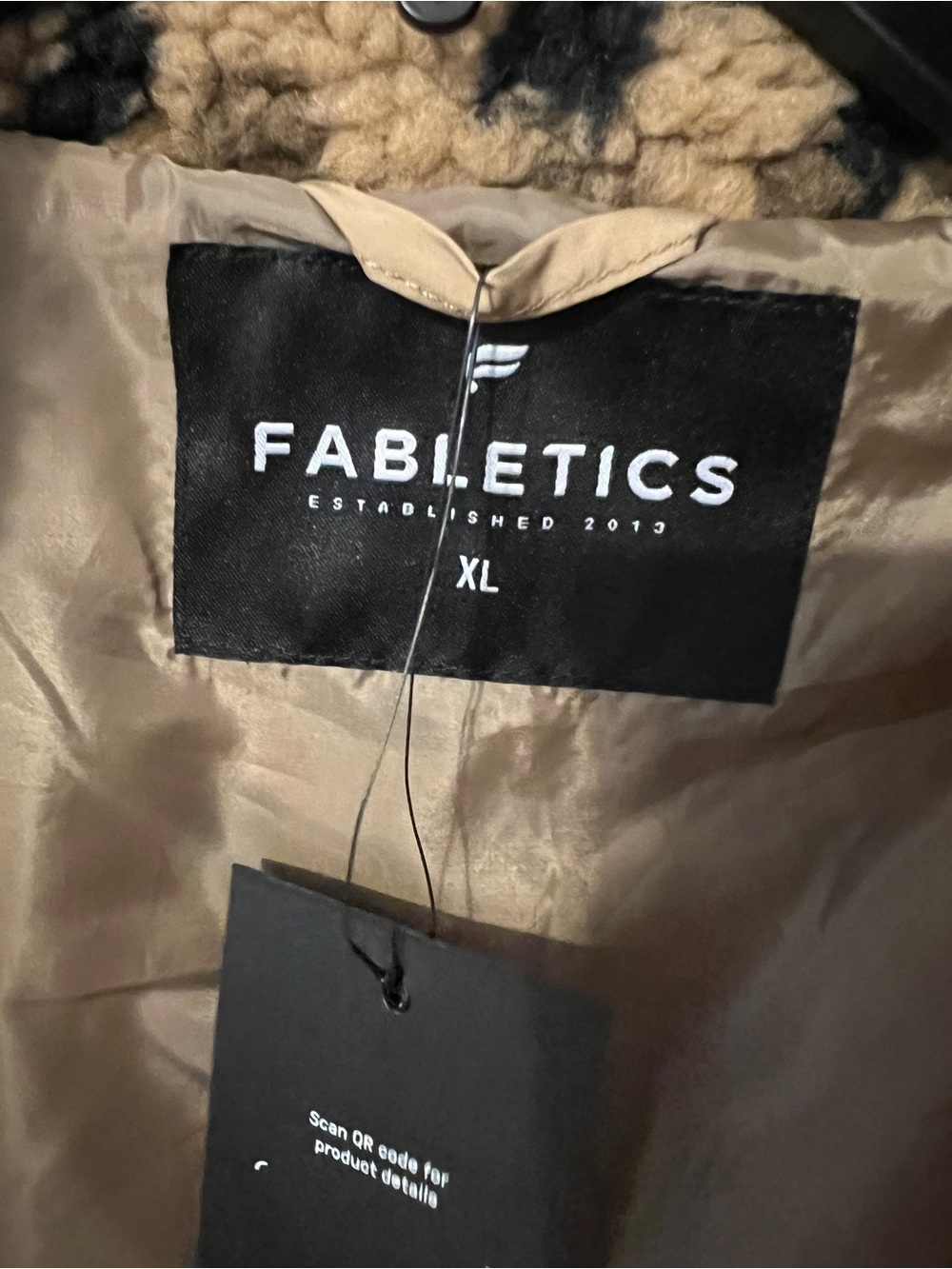 Fabletics Tan Puffer Jacket with Sherpa-Trim Collar - XL